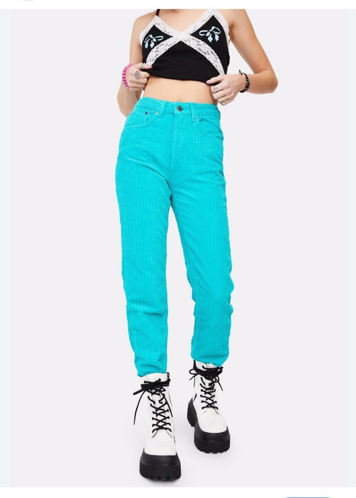 NWOT Ragged Priest Free People Jumbo Corduroy Turquoise Mom Jeans /Pants Size 28