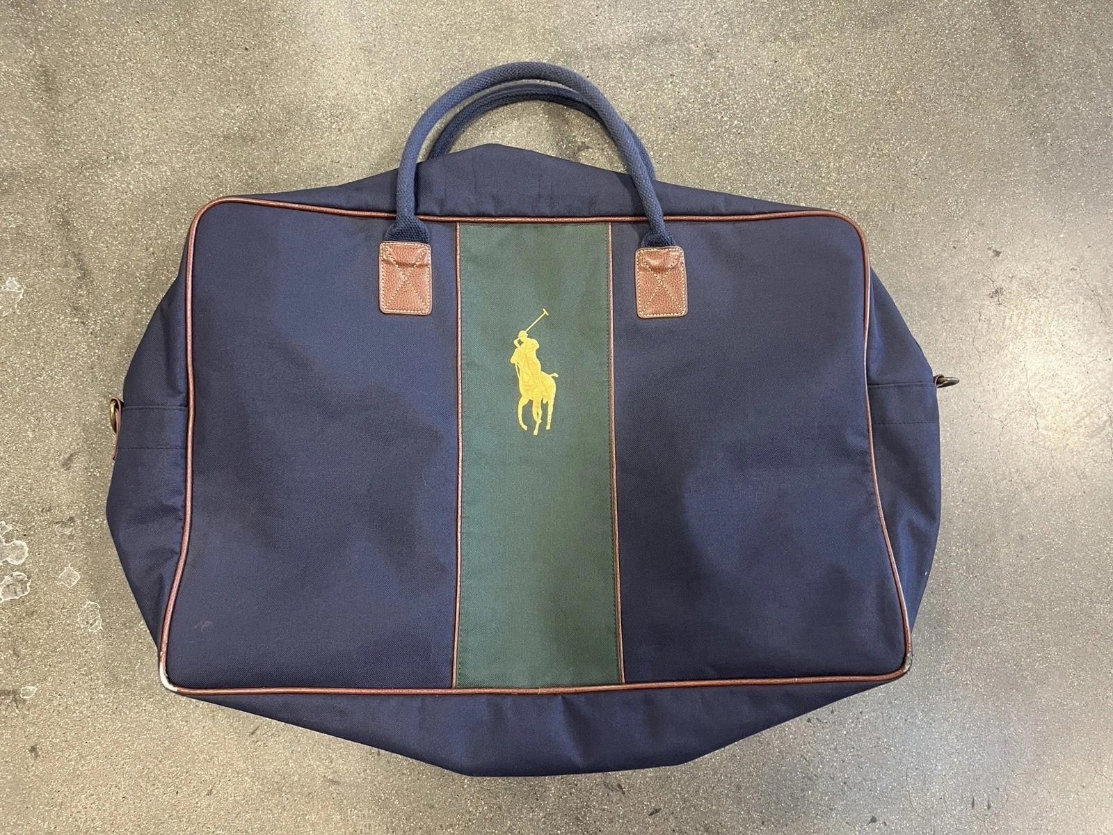 Polo  Ralph Lauren Green Blue Duffle Travel Bag Canvas Weekender Big Pony