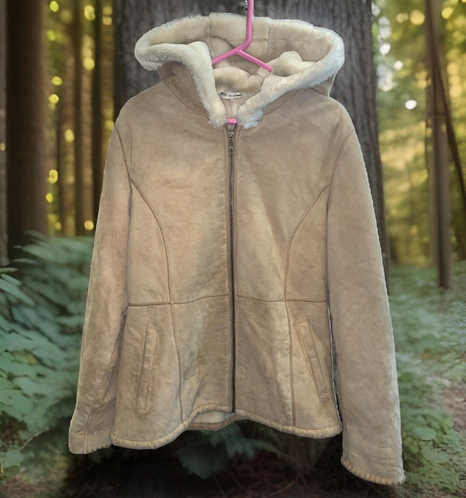 Vintage Marvin Richards Suede Leather Hooded Faux Fur Zip Up Jacket