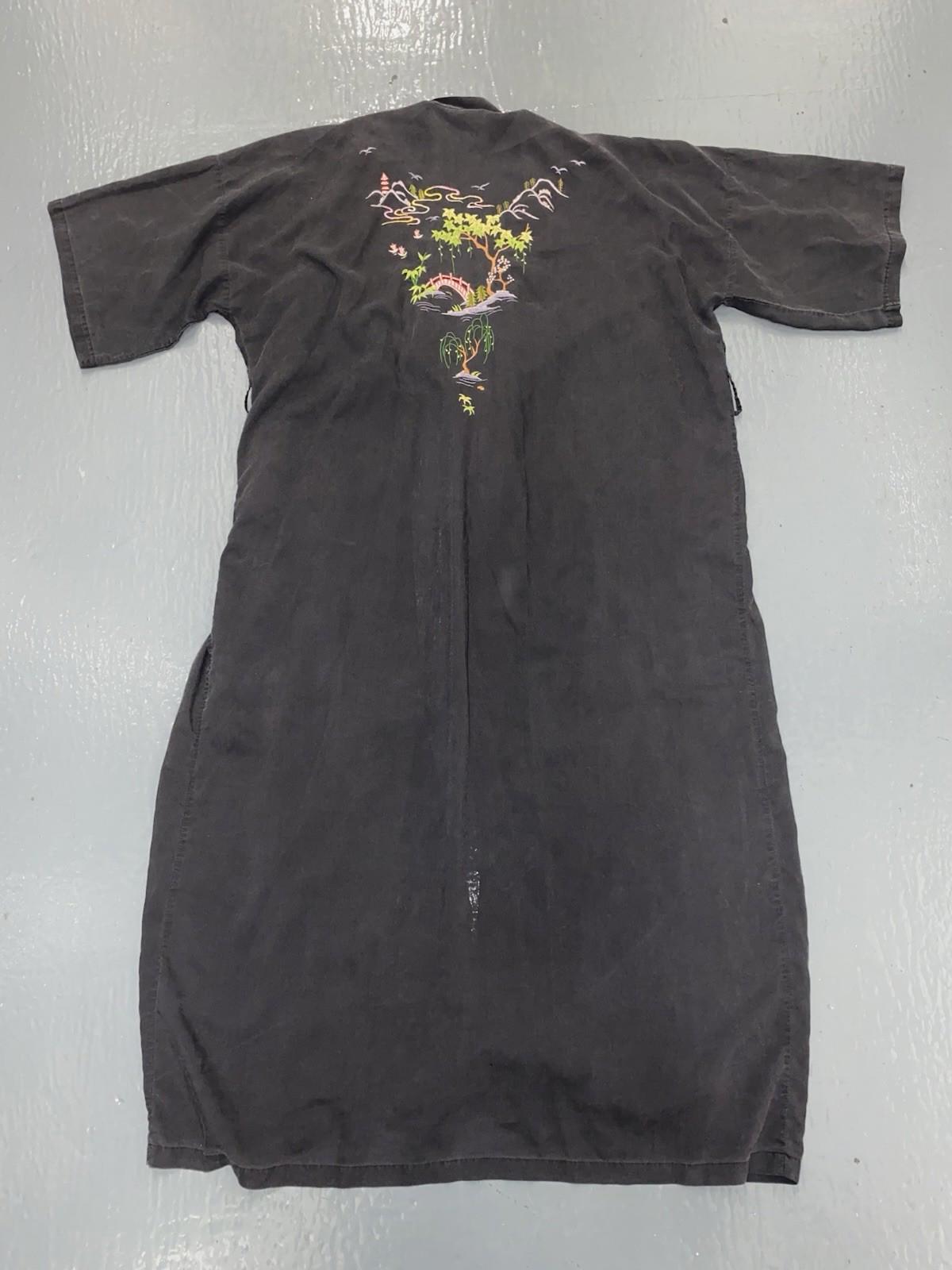 VTG Mid Century Health Shanghai Double Sided Color Forest Kimono Robe Pockets XL