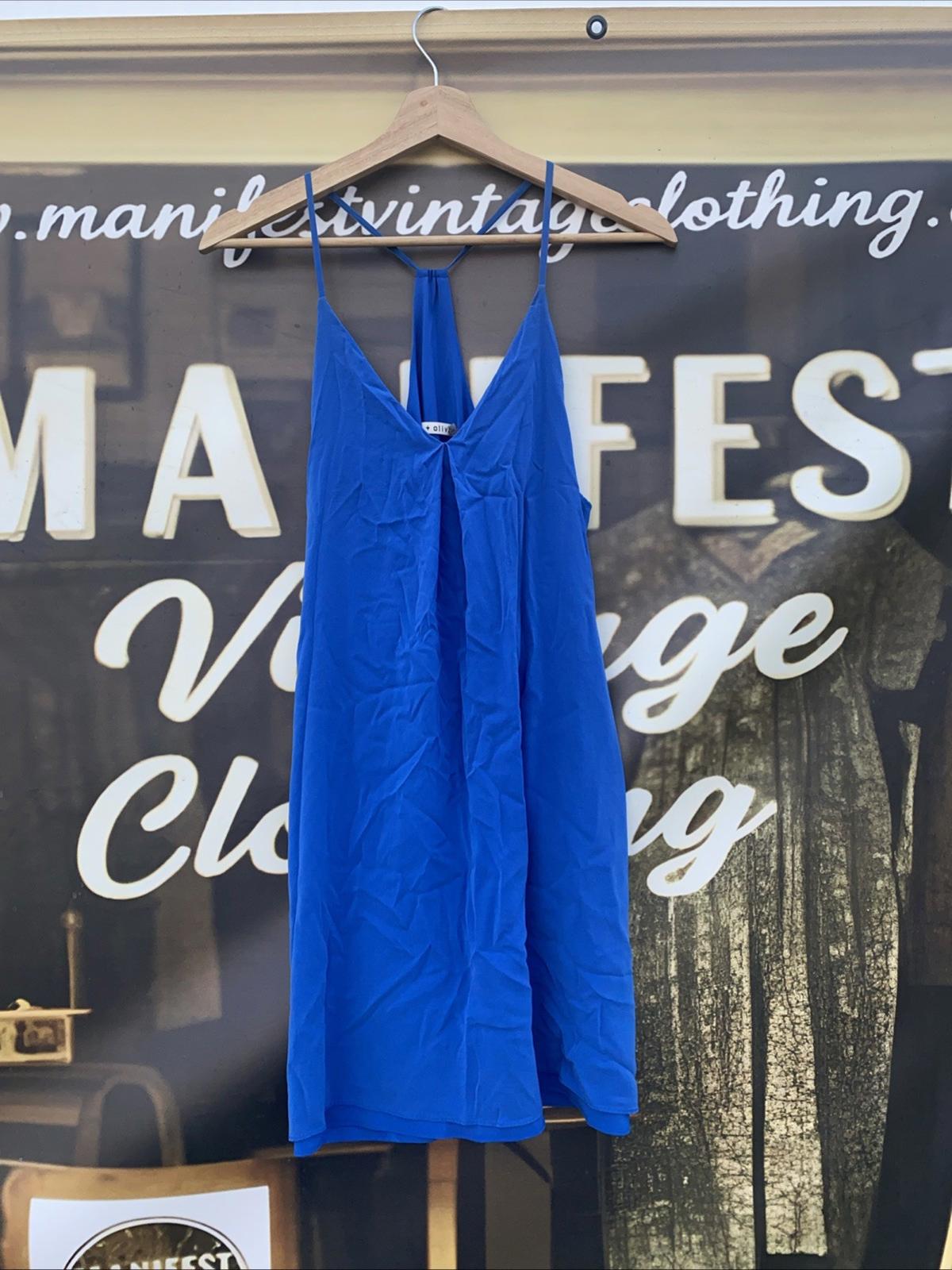 Alice + Olivia Fierra Y-Back Silk Slip Tank Dress Blue M