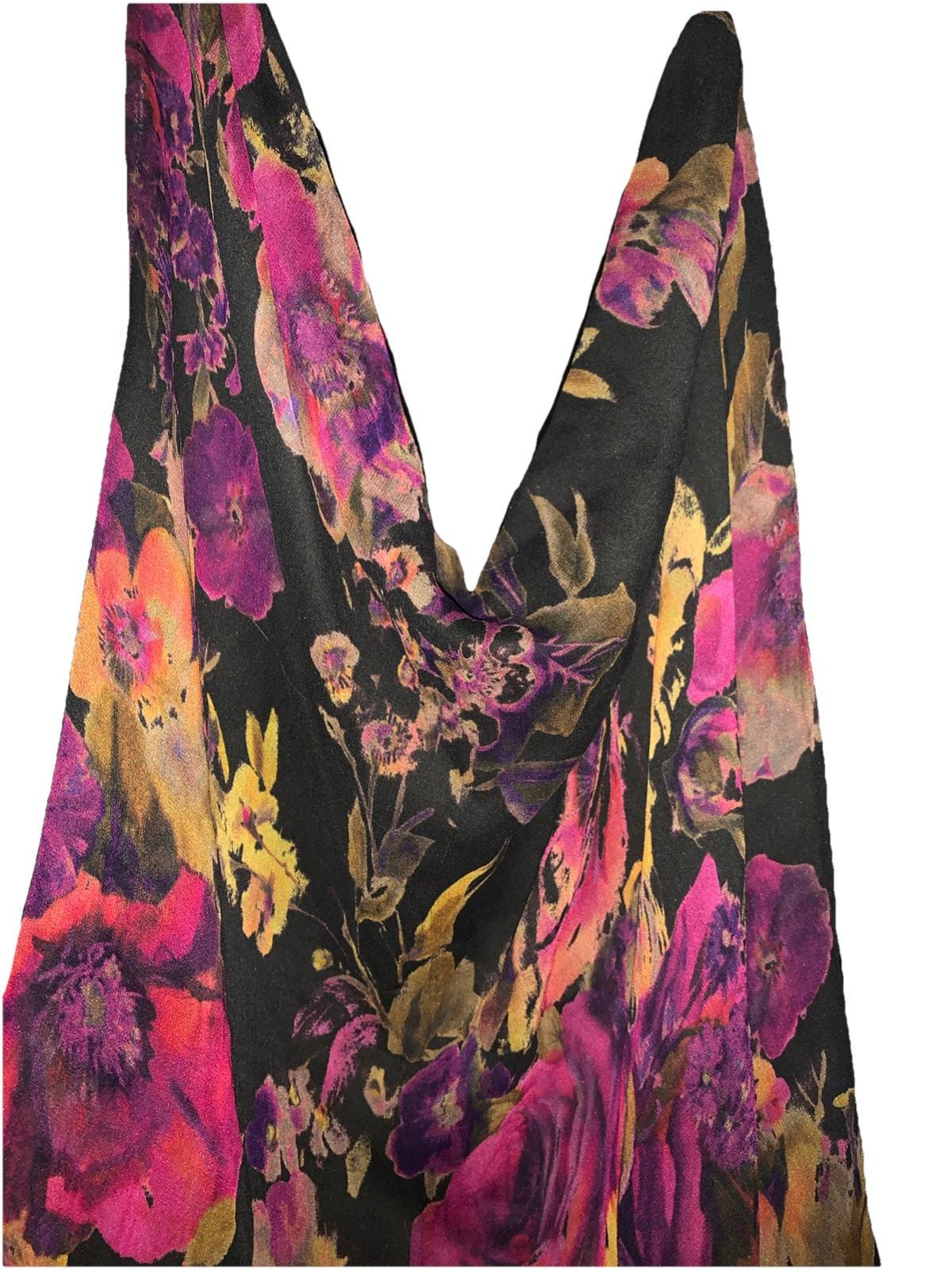 Haute Hippie Psychedelic Floral Sheer Lined Blouse With Gorgeous Back