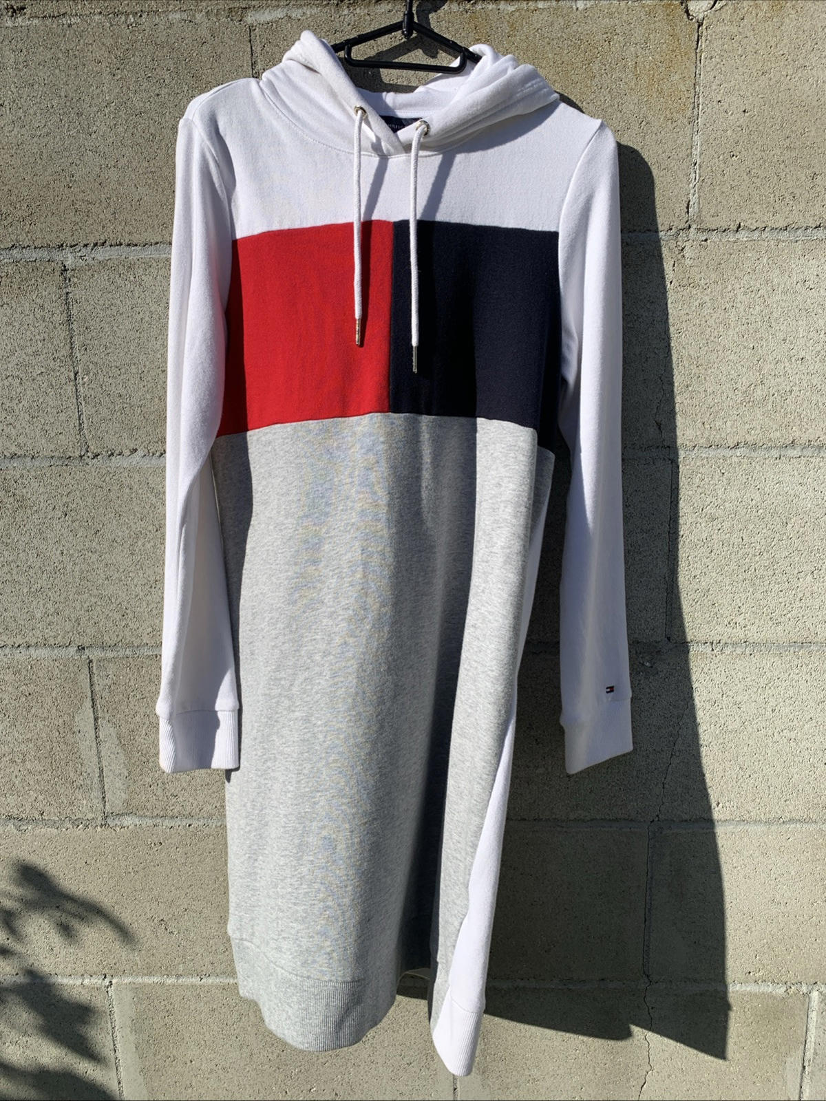 VTG Tommy Hilfiger Long Sleeve Sneaker Hooded Sweatshirt Dress Size Xs