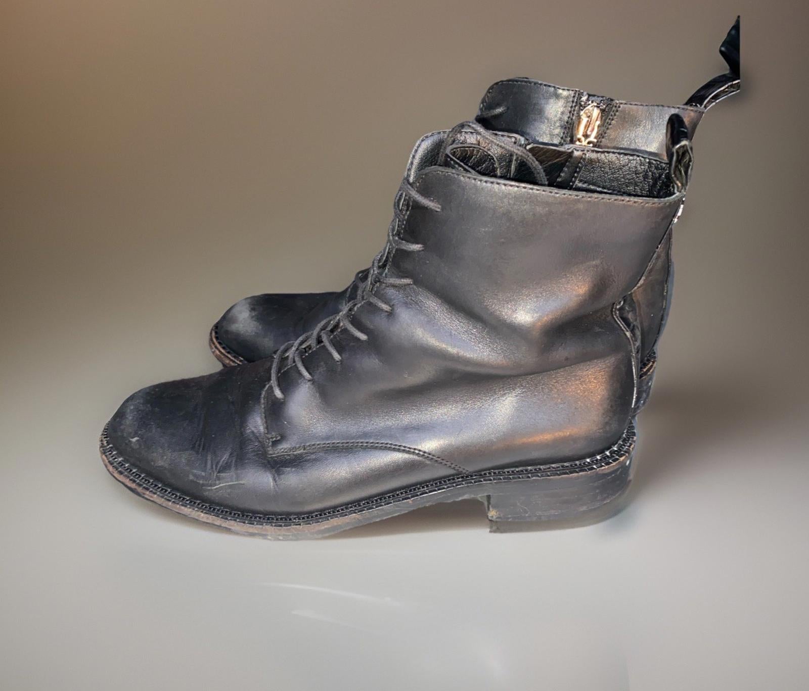 Sam Edelman Nina Soft Black Leather Lace Up Combat Boots Zipper Closure Wom US 7